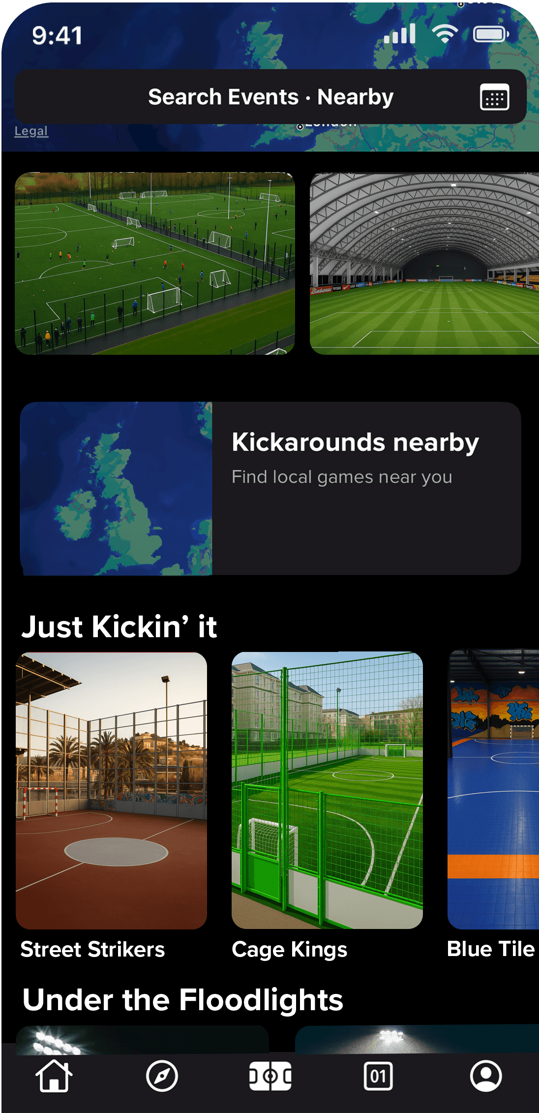 Attend events, kickarounds and meetups nearby
